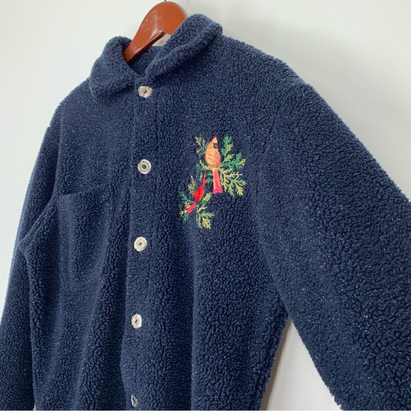 Vintage Art Unlimited Sportswear Embroidered Cardinal Sherpa Cardigan Sweater - Picture 5 of 16